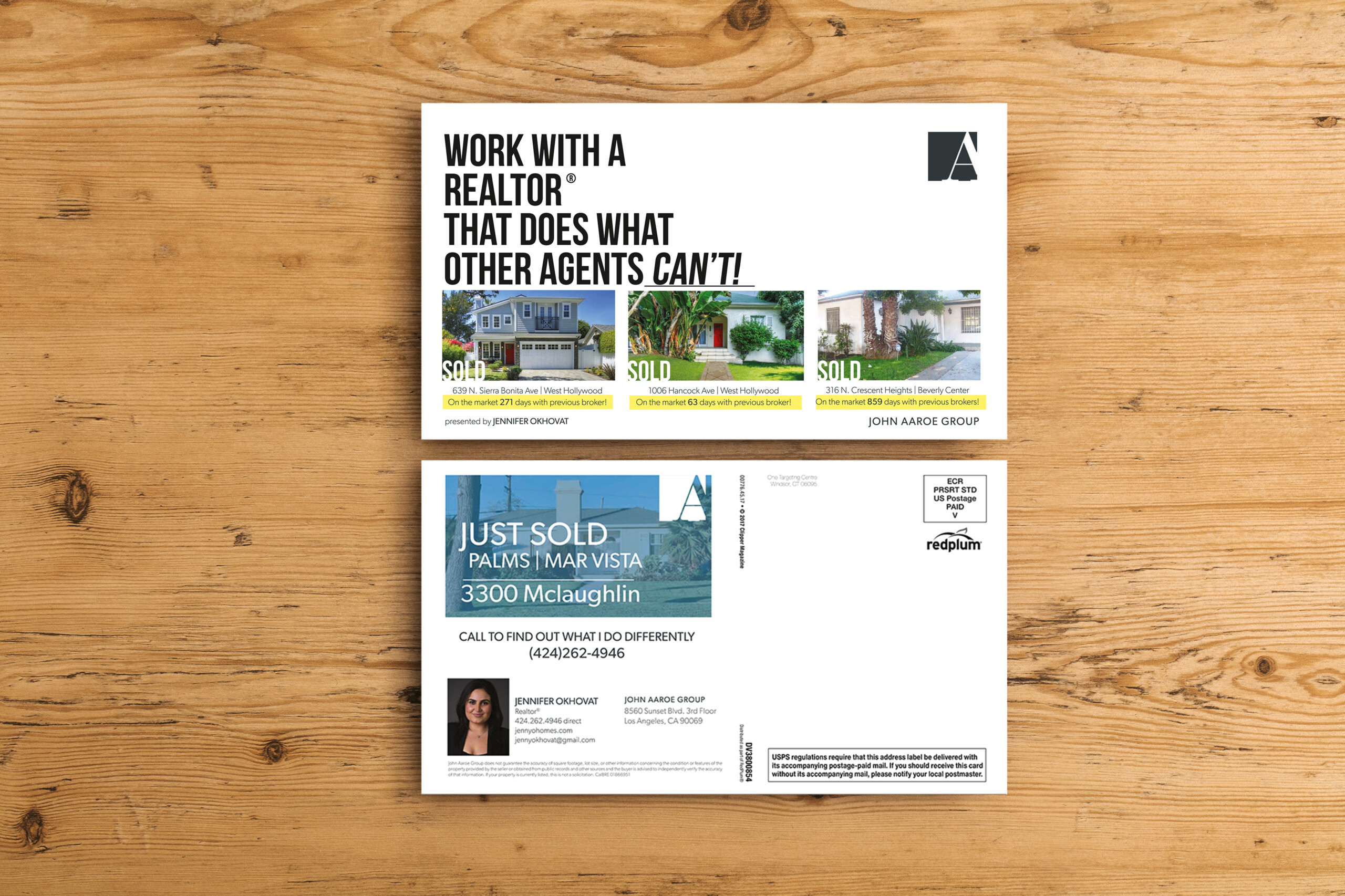 Front and back of a postcard to show how custom designs can be used for a business